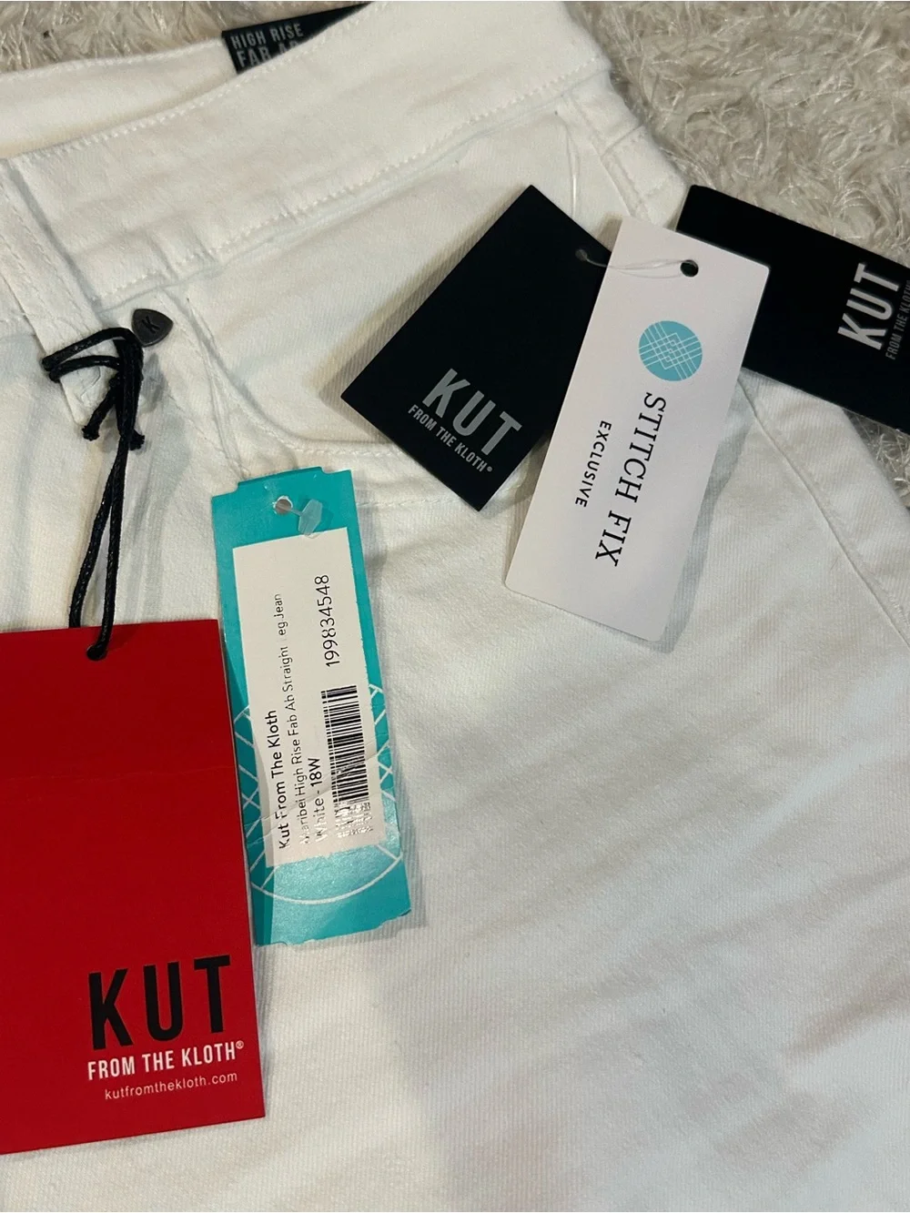 NWT Kut from the Kloth High Rise Fab Ab Straight Leg White Jeans - 18W